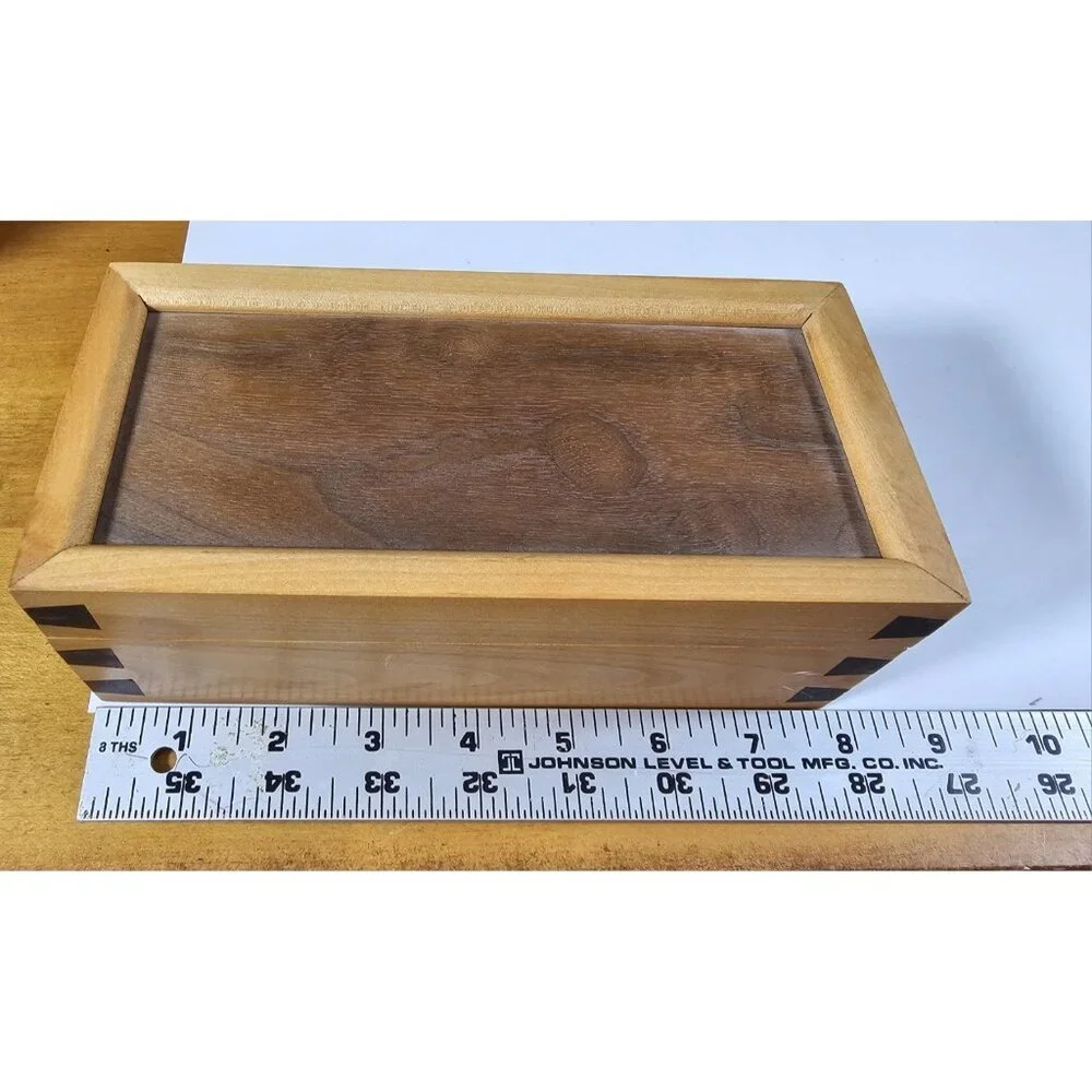 Handcrafted Wooden Trinket Jewelry Box Dovetail Corners Two Tone Wood 8 Inch